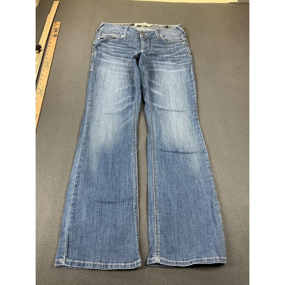 Ariat Jeans Womens 31R Blue Medium Wash Bootcut Relaxed Real Denim Paisley Waist - Picture 1 of 12